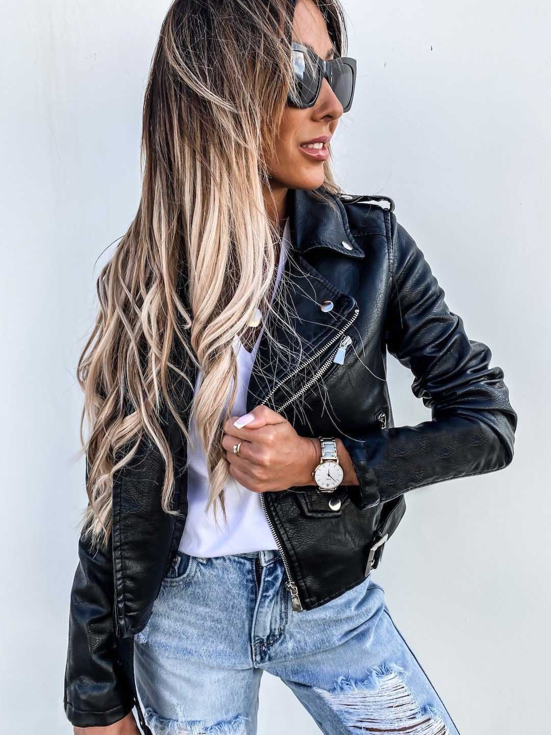 Lena Chic™ - Veste Cuir PU Zippée