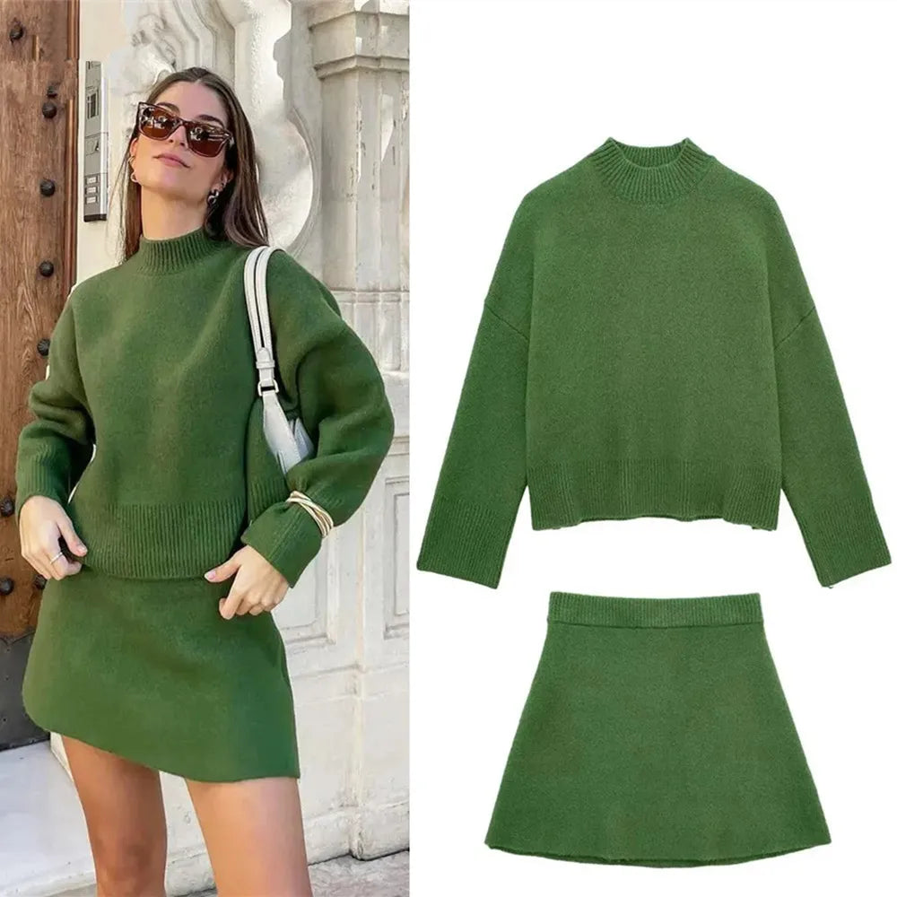 Élégance™ - Pull Côtelé et Jupe Mini