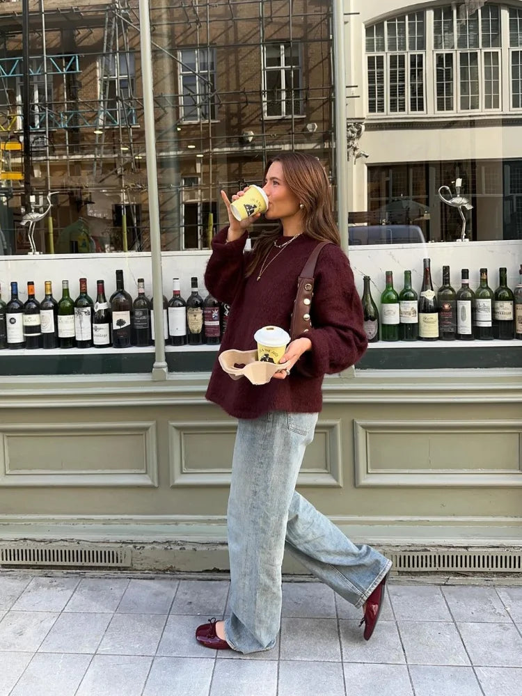 Elena Rouge™ - Pull Tricoté Vintage Col Rond