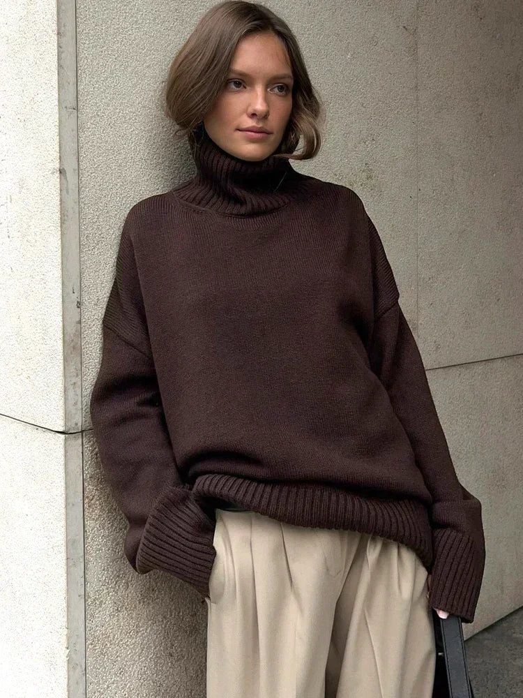 Clara Étoile™ - Pull Rouge Oversize Col Montant