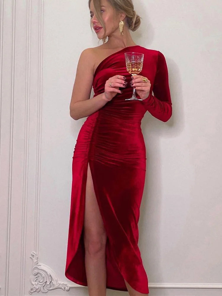 Velva Chic™ - Robe Élégante Fendue en Velours
