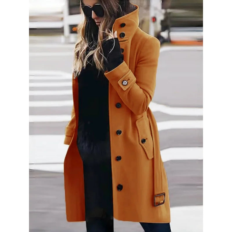 Manteau Long en Laine Mélangée