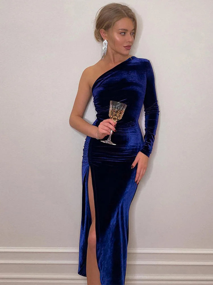 Velva Chic™ - Robe Élégante Fendue en Velours