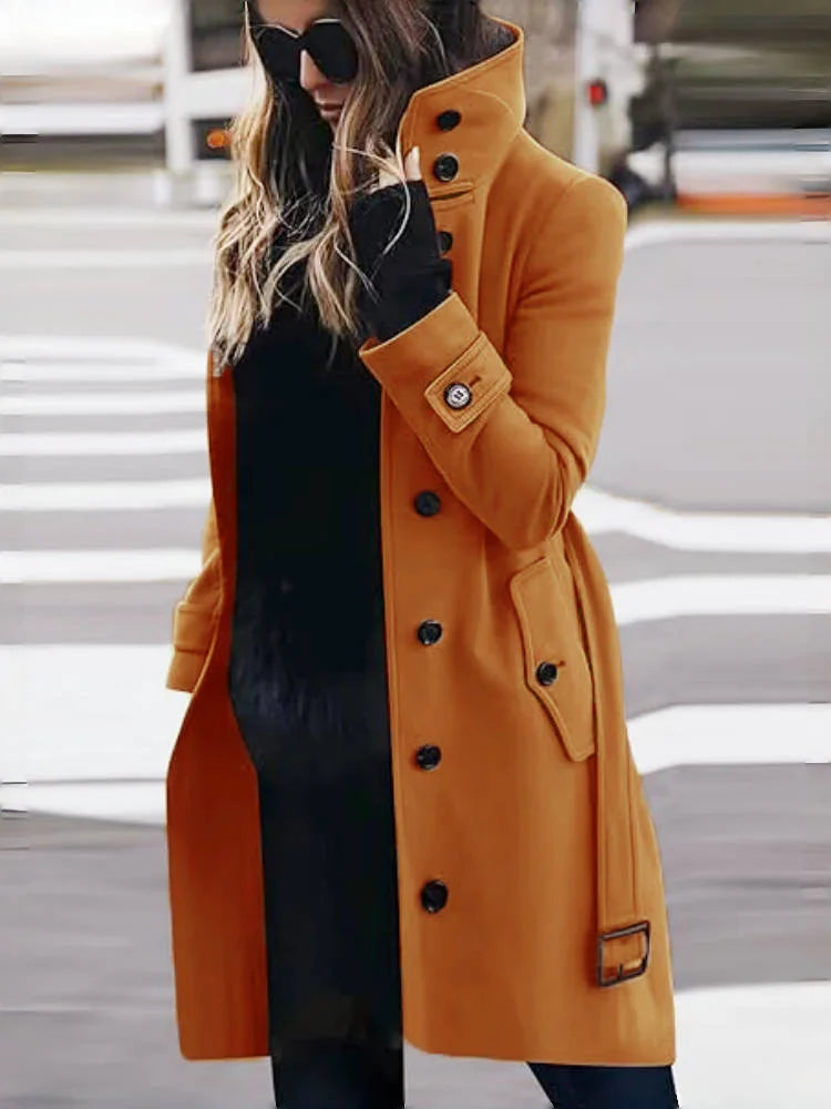Manteau Long en Laine Mélangée