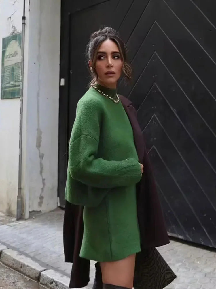 Élégance™ - Pull Côtelé et Jupe Mini