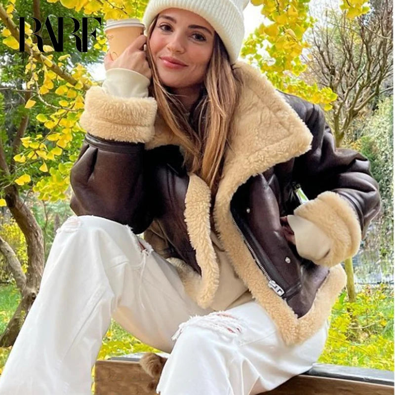 Lola™ - Veste Moto en Fausse Fourrure d'Agneau