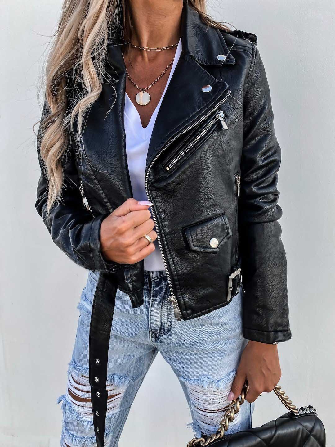 Lena Chic™ - Veste Cuir PU Zippée